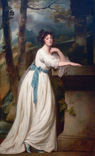 Portrait of Mrs. Andrew Reid; c. l780–1788 Kimbell Art Museum, Fort Worth, Texas; Public domain, via Wikimedia Commons,  (Looks like a puddle-splashing fan, doesn't she?)