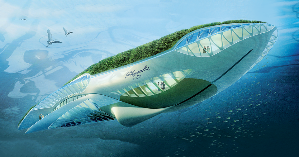 design for a boat or submersible that incorporates green energy to clean waterways