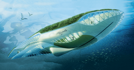 design for a boat or submersible that incorporates green energy to clean waterways