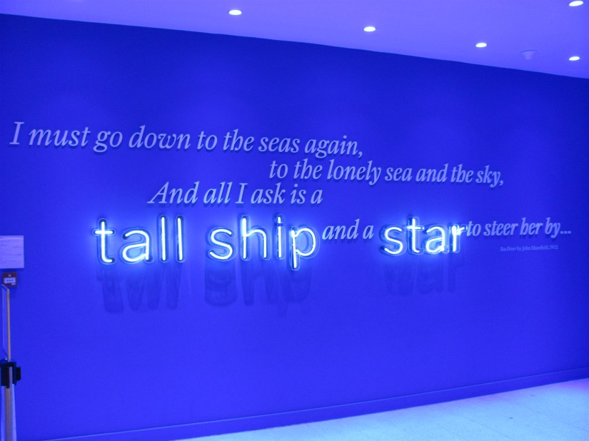 I must go down to the seas again, to the lonely seas and the sky, and all I ask is a tall ship and a start to steer her by....